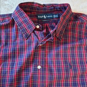 Ralph Lauren Classic Fit Red Blue Plaid Button Down Shirt Mens XXL Vintage New